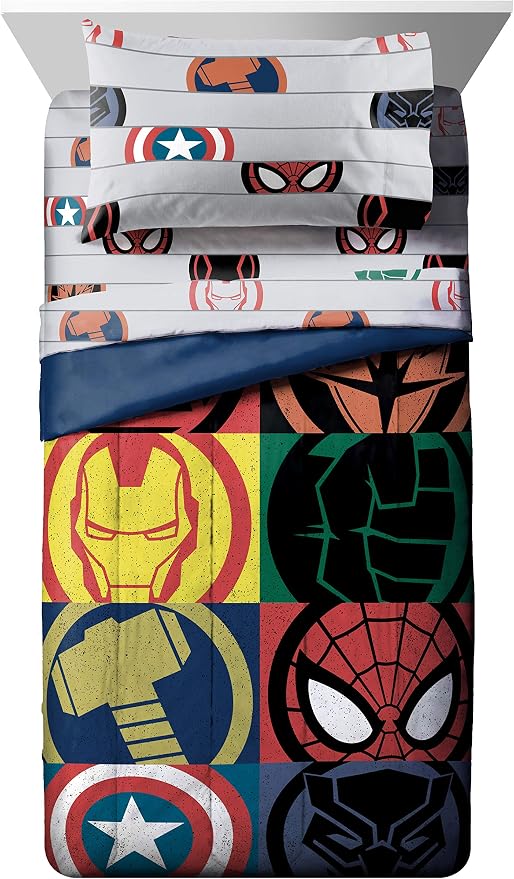 Jay Franco Marvel Avengers 5 Piece Twin Comforter Set - Bed in a Bag with Captain America, Hulk, Iron Man, Thor - Super Soft Fade Resistant Microfiber Kids Superhero Bedding (Official Marvel Product)