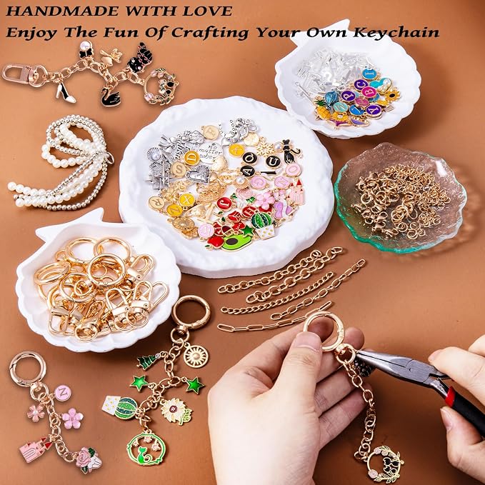 Wurosi 325Pcs Charms Lip Gloss Keychain Making Kit, Including 20 Keychain Clips 25 Extender Chain 118 Charms Jewelry Plier, Bag Charm Kit, Keychains Making Supplies for Jewelry Making,Christmas Gifts