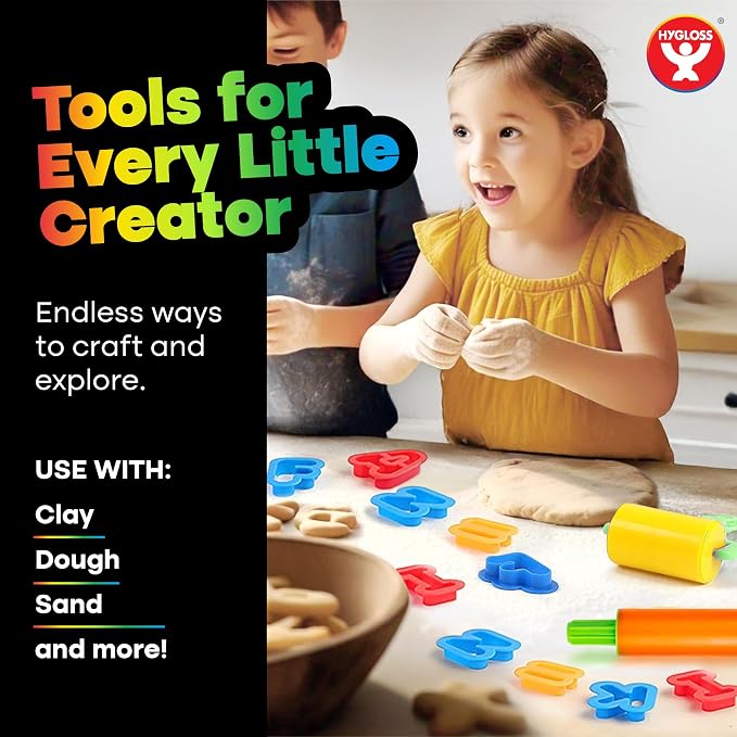 Hygloss 46 Pcs Dough Tools Set – Dough Extruders + Numbers & Alphabet Cutters Set – Educational Modeling Clay Tools – Preschool Toys & Toddler Activities – Arts & Crafts for Kids Ages 3-5