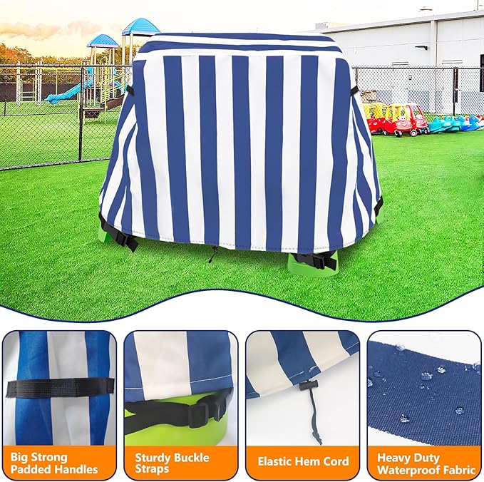 Kids Water Table Cover,Outdoor Heavy 600D Waterproof Anti-UV Dustproof Kids Water Play Table Cover,Compatible with Step2 Rain Showers Splash Pond Toddler Water Table,Blue Striped,Cover Only