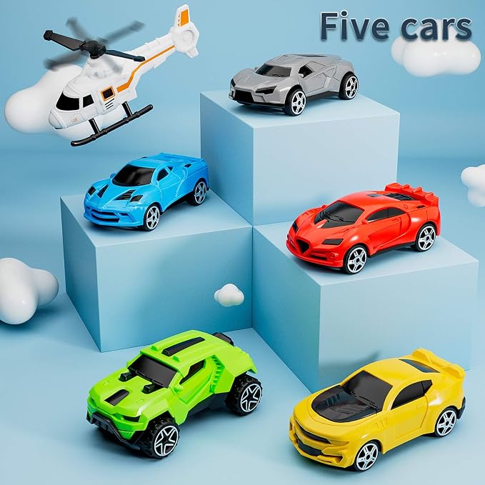 LOVE LIFE Airplane Toy Set Transport Cargo Plane Play Toy Gift for 3 4 5 6 Years Old Boys Girls Kids,Aircraft Vehicle Toys with 5 Mini Cars,Helicopter and Construction Worker