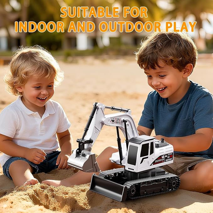 Remote Control Excavator for Boys 4-7, RC Excavator for Kids, 27 MHz Construction Trucks Vehicles Toys for Toddlers 1-3 3-5 4-7 with Metal Shovel and Light Birthday Boys Gifts