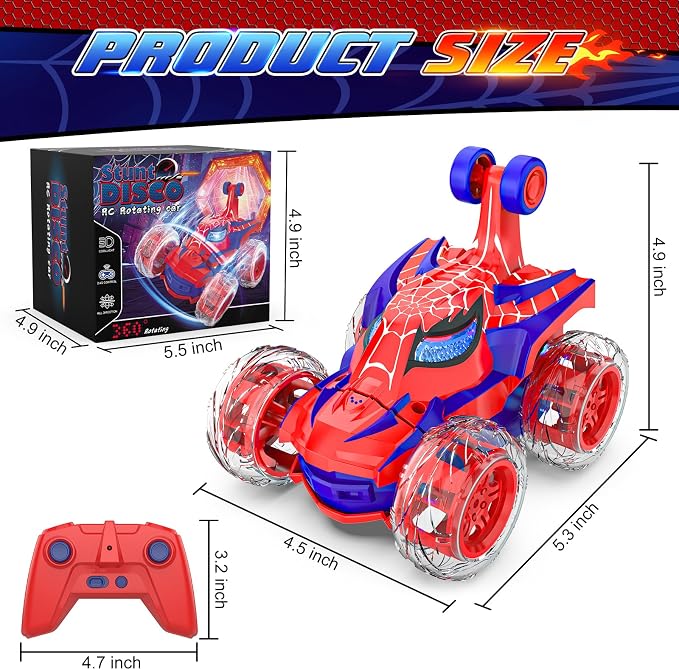 Mafbeanl Remote Control Car Stunt RC Cars 360° Rotating with 2.4GHz Rechargeable Wheel Lights Toys Car Gift for Boys 3 4 5 6 7 8 9 10 11 12 (Red)