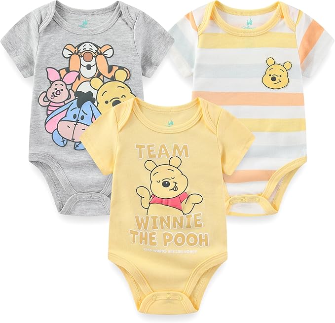 Disney Baby Toy Story Mickey Mouse Cars Winnie the Pooh Boys 3 Pack Bodysuit Creeper for Newborn and Infant