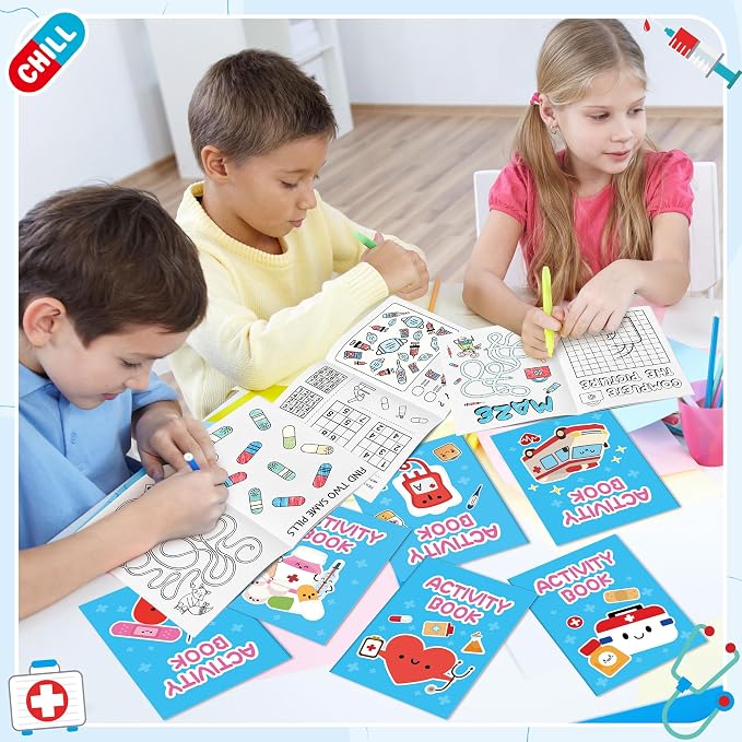 Bulk Medical Activity Books for Kids - 48Pcs Medical Mini Games Coloring Book Set Doctor Nurse Theme Coloring Booklet Include Mazes Word Search Word Scramble Games for Classroom DIY Art Party Favors