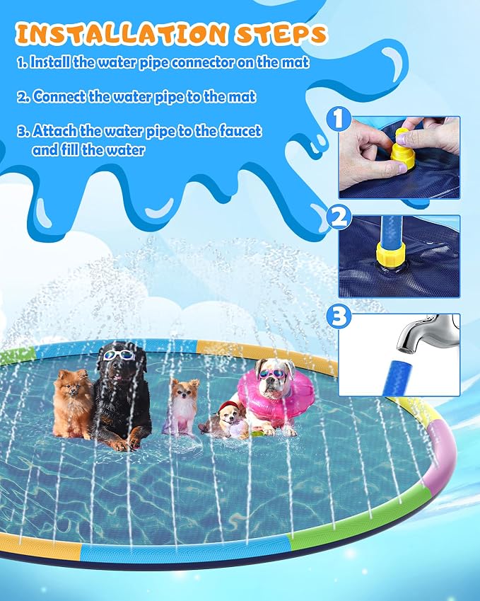 Instraella Splash Pad, 16FT Extra Large Sprinkler Play Mat for Dogs & Kids, 0.55mm Thickened Outdoor Water Toys, Foldable Summer Splash Mat for Toddlers, Children and Pets