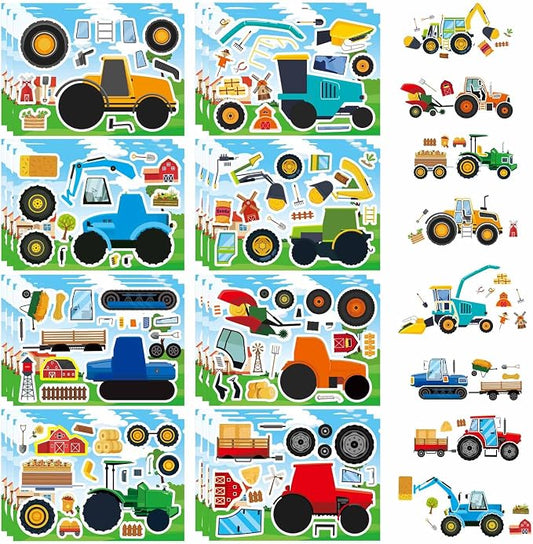 24 Sheets 8''×6'' Make Your Own Farm Tractor Stickers for Toddlers Kids Party Favors, Make a Face Sticker, Fall Autumn Stickers for Kids Farm Themed Birthday Party Favors Supplies Crafts (8 Designs)
