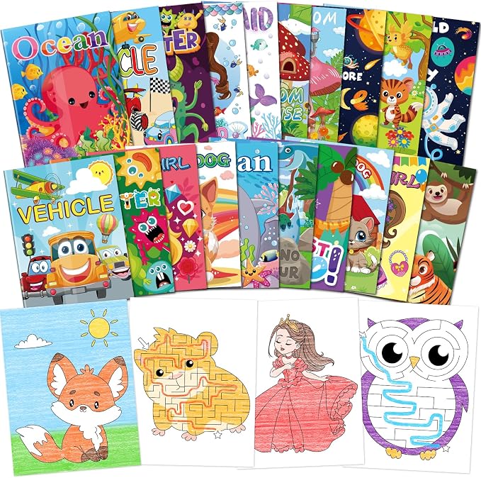 Elfew Small Coloring Books for Kids Ages 4-8, 3-5, 20 Pack Bulk | 5.1x6.7 Inches, Portable Mini Puzzle Books, Party Favor for Kids, School Goodie Bags Stuffers, Gifts for Boys Girls