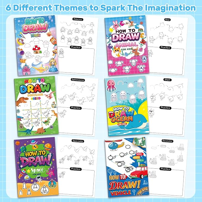 Elfew 6 Pack How to Draw Books for Kids, Small Coloring Books for Kids Ages 4-8, Activity Books for Kid,192 Cute Step-by-Step Drawing Stuff, Birthday Gift for Boys and Girls