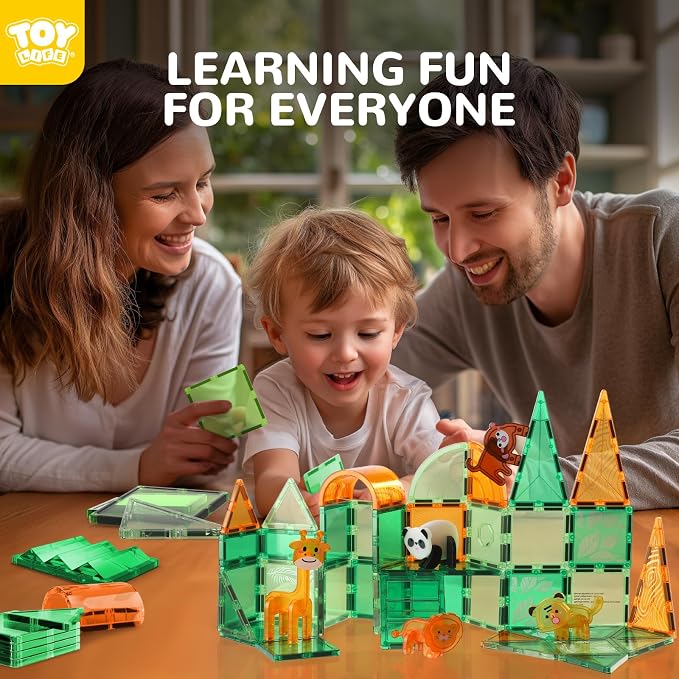 TOY Life 56 Pcs Magnetic Tiles Animals for Toddlers 3-5 Magnet Blocks for Kids Ages 4-8 STEM Magnet Tile Toys Building Tiles Set Christmas Birthday Gift for Boys and Girls