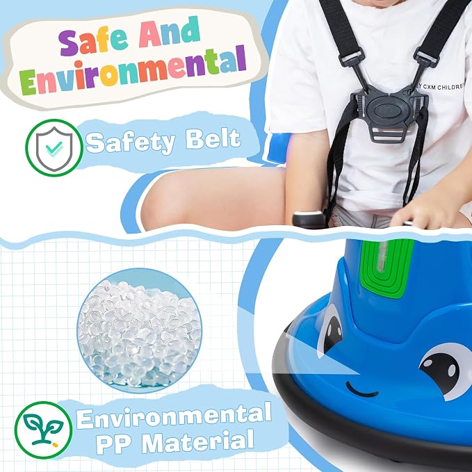 TOBBI Kids Electric Ride On Snail Shape Toy, 12V Battery Powered Toddler Bumper Car with Parent Remote Control/Funny Stickers/360 Degree Spin for Children of Aged 1-6-Azzure
