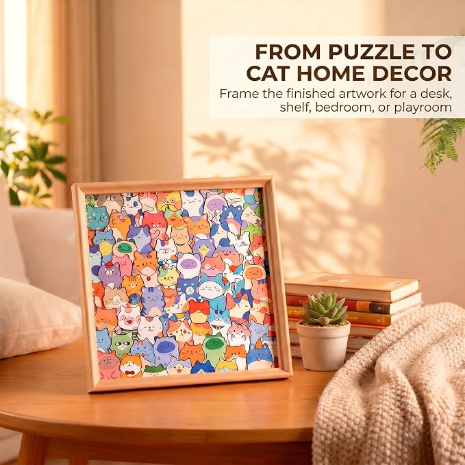 Wooden Cat Coloring Puzzle, 75-Piece DIY Kitties Jigsaw Craft with Frame and 12 Color Pens, Paintable Wood Board for Adults, Kids, Cat Lovers, Family Activity, Home Decor (Kitty)