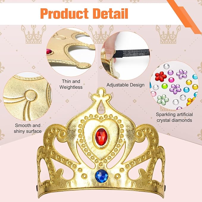 Bettoor 48 Pcs Foam Princess Crowns Set, Foam Crowns for Kids to Decorate, Crown Crafts for Kids to DIY Prince Crown Kit, Make Your Own Crowns with Rhinestone Stickers (24 Crown+24 Stickers)