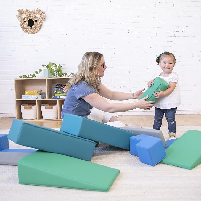ECR4Kids SoftZone Builder Stacking Blocks and Shapes, Beginner Playset, Contemporary, 16-Piece
