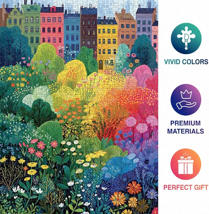 Cross & Glory – Copenhagen in Bloom – 1000 Piece Jigsaw Puzzle for Adults | Vibrant Copenhagen City Garden Puzzle | Colorful Wildflower Artwork | Premium Ribbon-Cut Puzzle with Satin Finish