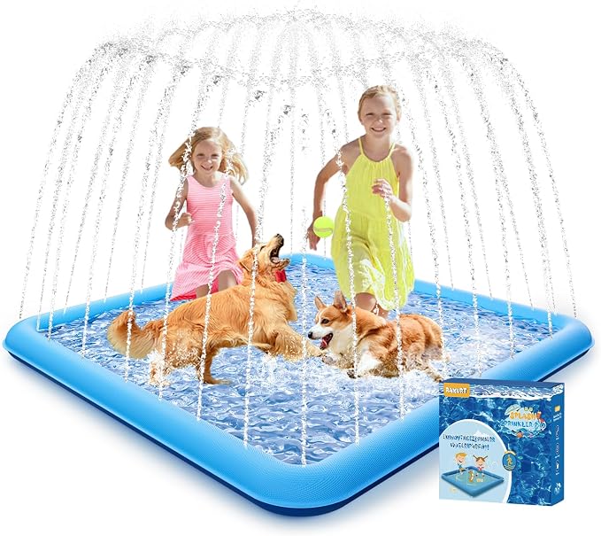 Raxurt Splash Pad, 97"- 72" Non-Slip Splash Pad for Kids and Dogs, Thickened Durable Square Dog Pool with Sprinkler Summer Outdoor Water Toys for Toddler Girls Boys Children Pet (Blue)