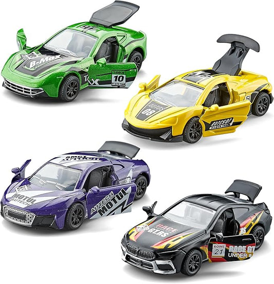 KIDAMI Racing Pull Back Cars for Kids, Die Cast Metal Toy Cars with Door Openable, Mini Sports Car Vehicles Pack Playset for Boys Girls Toddlers