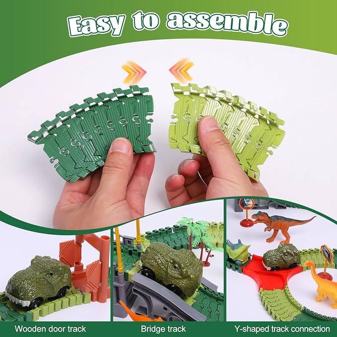FUNBUD 96 Pieces Dinosaur Track Expansion Set for Kids - Birthday Gift for Boys Ages 3-5 5-7, Compatible with Most Dino Tracks, Creative Add-On Toy to Build