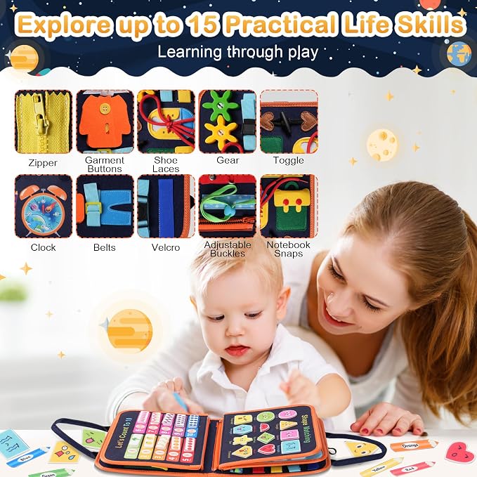 Teefrye Toddler Busy Board Montessori Toys for Boy, Activity Book Educational for Learning Fine Motor Skills, Travel Toys for Airplane Car, Birthday Gifts for Boys Toddlers