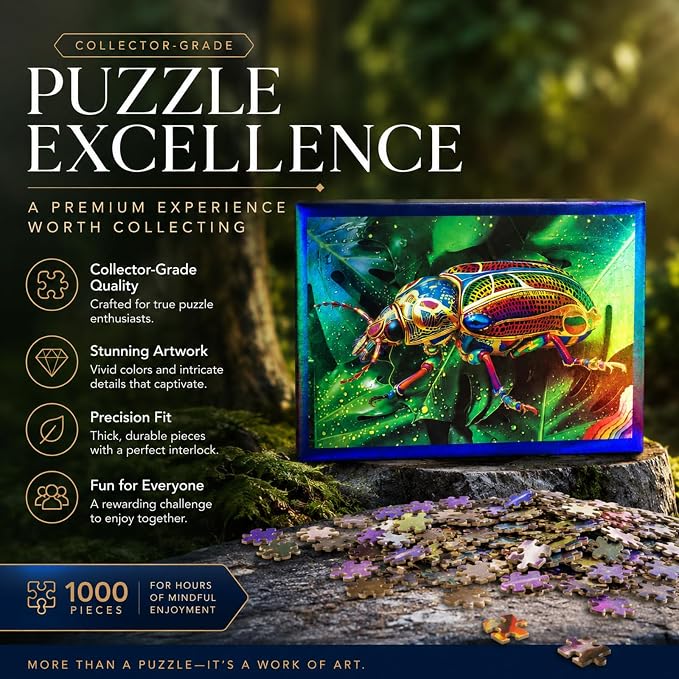 Unique Jigsaw Puzzles 1000 Pieces for Adults, Laser Rainbow Reflection Unique Puzzles, Cool Puzzles for Adult in Game Night, Beetle Theme, Unique Gifts for Puzzle Lovers