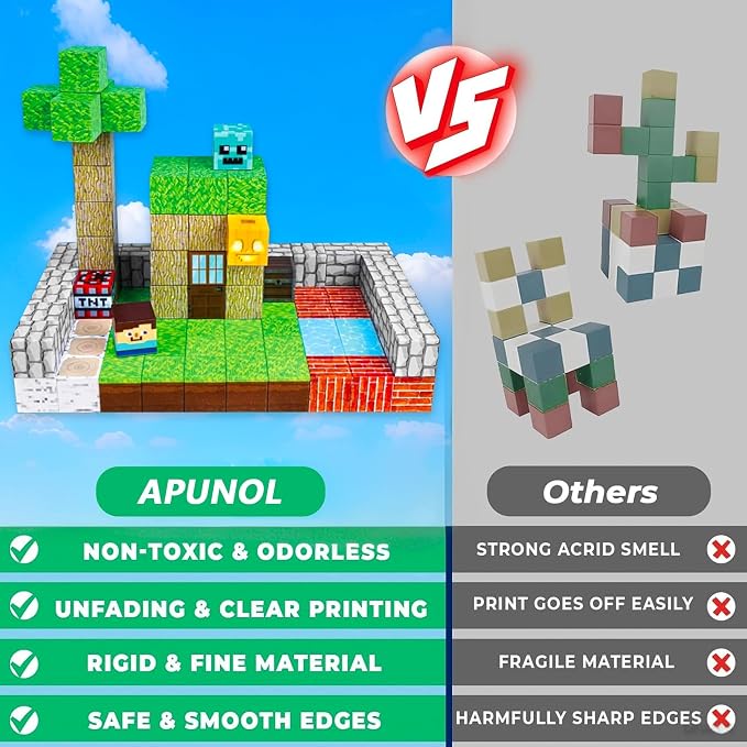 APUNOL 150 PCS Magnetic Blocks for Kids – STEM Magnetic Building Blocks Set, Magnetic Blocks for Boys & Girls Ages 3‑12, Creative Construction Toy Christmas & Birthday Gift