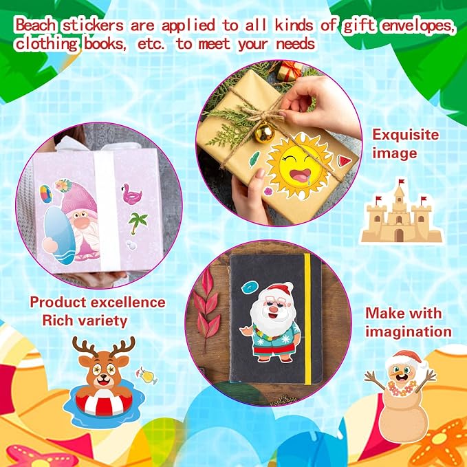 24 PCS Summer Stickers for Kids, July Christmas Make a Face Sticker, Make Your Own Sticker Sheets Chirstmas Santa Claus Hawaiian Tropical Style Stickers for July Party Games Decorations Supplies