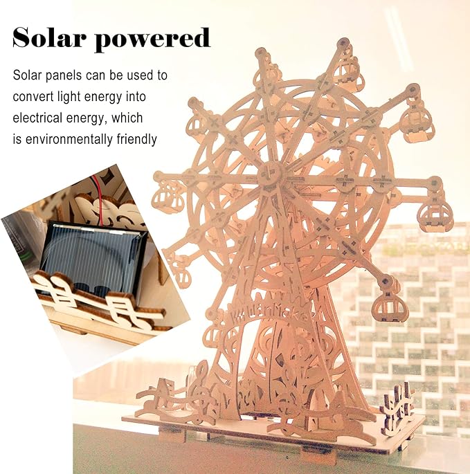 Solar 3D Wooden Puzzles for Adults Birthday Gifts Wood Ferris Wheel DIY Model Kit Puzzle Building Toys for Adult Age 14+ Years Old