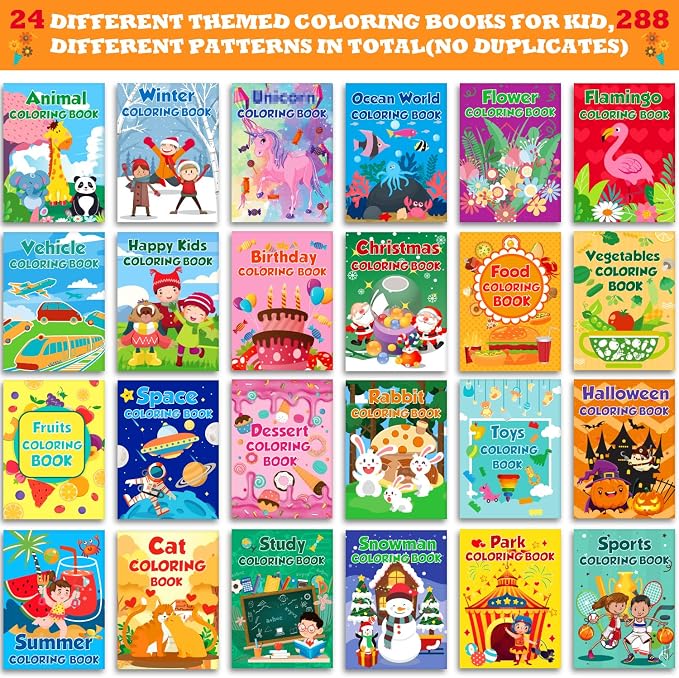 48Pack Mini Coloring Books for Kids Ages 4-8, 2-4, 8-12 – Bulk Small Coloring Books for Party Favors, Birthday Gifts, Classroom Rewards, Travel Activities – Includes Car, Toy, Christmas, Summer Themes