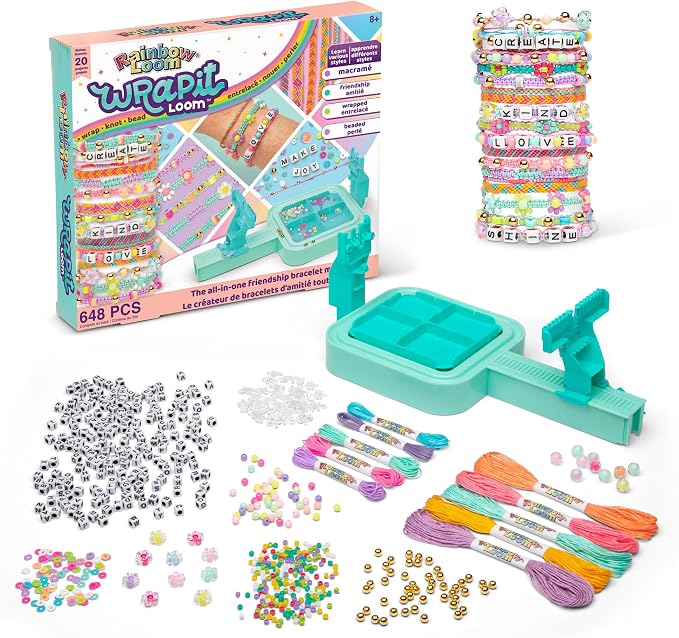 Rainbow Loom: Wrap it Loom Bracelet Maker - DIY Friendship String Bracelet Kit, 600 Beads, 4 Bracelet Styles, Jewelry Crafting Activity, Kids Ages 8+