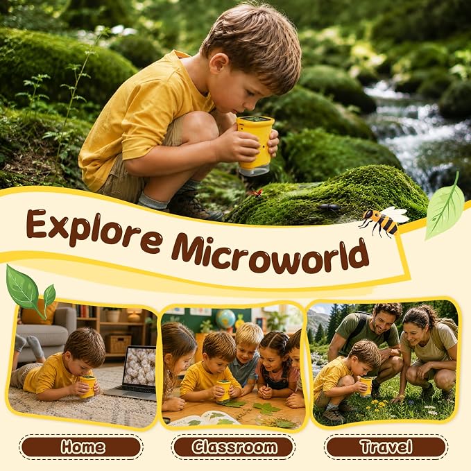SEEKID Microscope for Kids 200-1000X, STEM Toy Science Kit for Kid(Yellow) | Handheld Digital Microscope with 2" IPS Screen, 4K HD Camera 200+ Photo Storage for Girls Boys Child Birthday Gifts