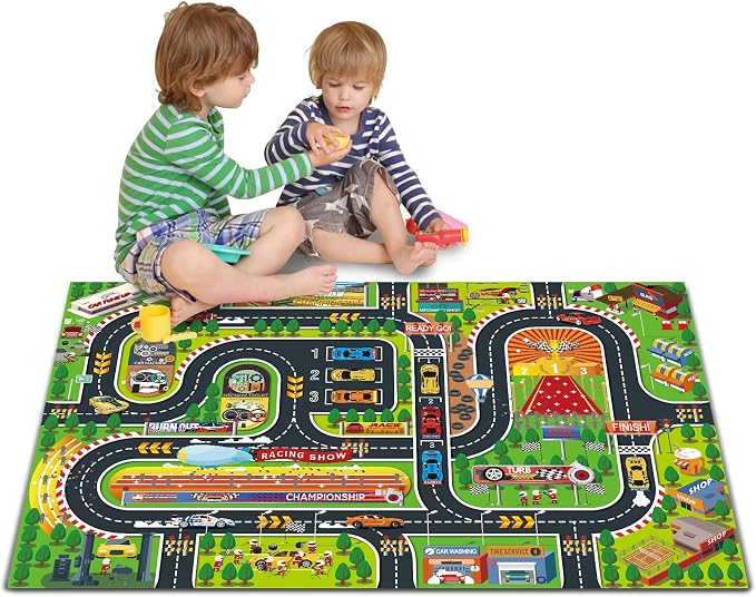 Oriate Kids Toy Dream Mat Racetrack Activity Playmat, Ideal Fun Carpet Racing Map for Bedroom Playroom, 47" X 31" Pretend Play Rug Safely Have Fun, Great for Playing with Car Toys Truck Toy