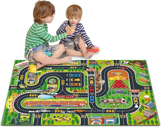Oriate Kids Toy Dream Mat Racetrack Activity Playmat, Ideal Fun Carpet Racing Map for Bedroom Playroom, 47" X 31" Pretend Play Rug Safely Have Fun, Great for Playing with Car Toys Truck Toy