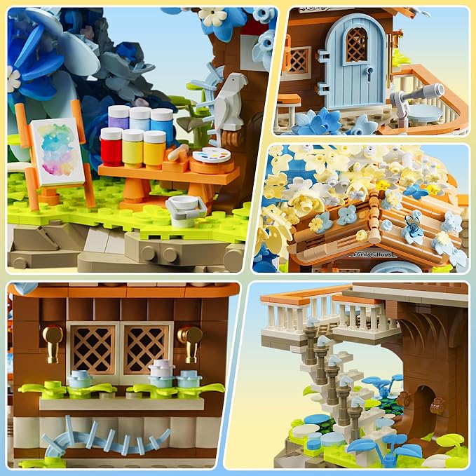 Blue Moon Flower House Building Set with Light, Botanical Collection Flowers Treehouse Builidng Block Kit, Compatible with Lego for Adults Home Décor (1750PCS)