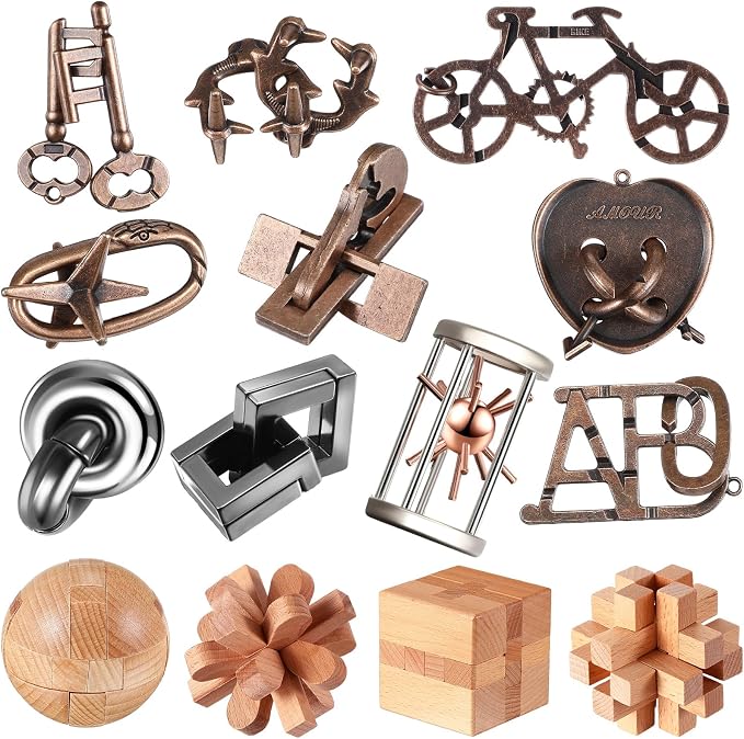Syhood 14 Pcs Metal Brain Teaser Puzzles Ring Interlock Logic Puzzle Iq Lock Challenging Gift for Christmas Adults Party Table(Classic)