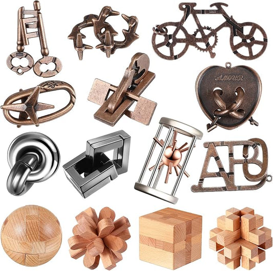 Syhood 14 Pcs Metal Brain Teaser Puzzles Ring Interlock Logic Puzzle Iq Lock Challenging Gift for Christmas Adults Party Table(Classic)