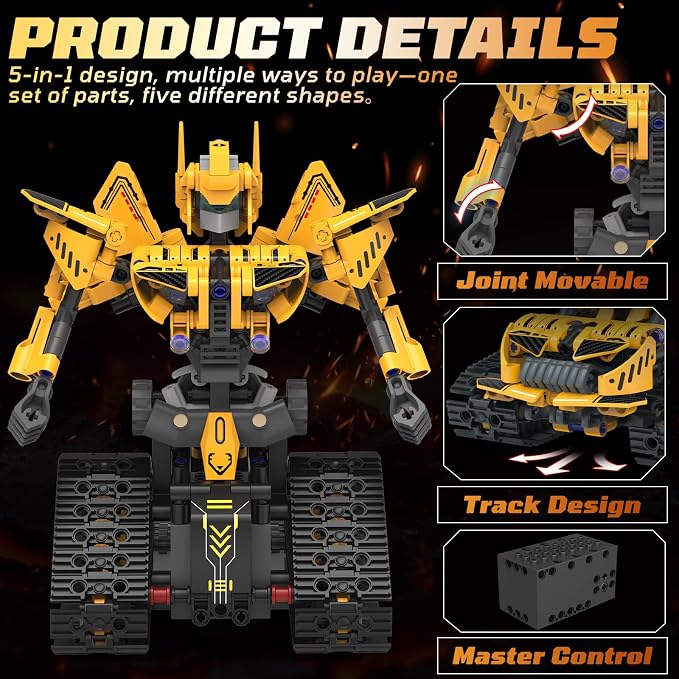 5-in-1 STEM Robot Building Kit, 373 Pcs Remote Control & APP Controlled DIY Robot Toys, Educational Science Building Blocks, for Kids Boys Girls Ages 8-14