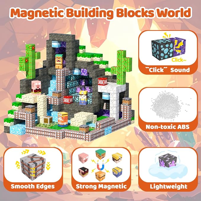 Magnetic Blocks, 48PCS Magnetic Tiles Building Blocks, Magnet Cubes STEM Sensory Game Toys Christmas Birthday Gifts for Kids Girls Boys Age 3+ (Mineral Exploration)
