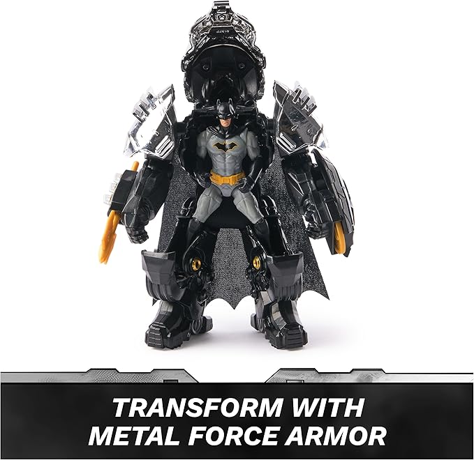 DC Comics, Metal Force Batman Action Figure, 6-Inch with 4-Inch Mini Figure, Built-in Blaster and Armor Suit, Super Hero Kids Toys for Boys and Girls Ages 4 and Up