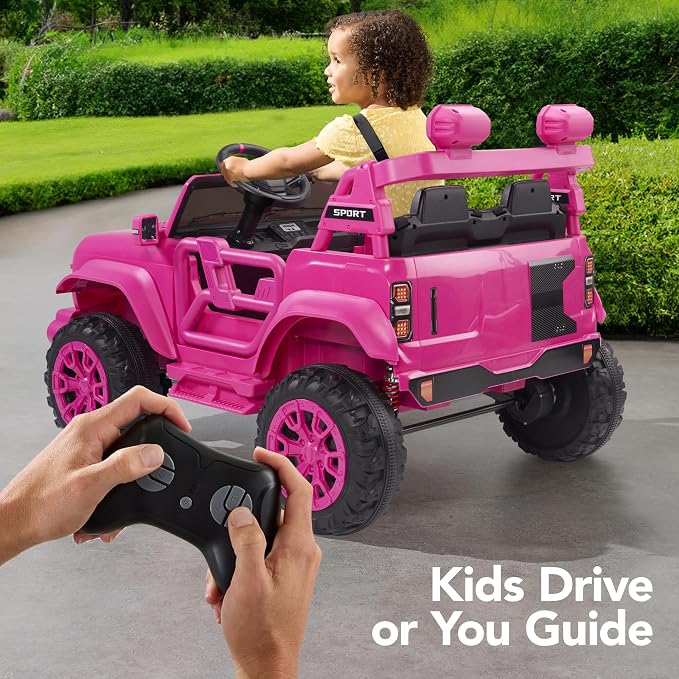 Best Choice Products Kids 24V 2-Seater Electric Ride On Car Truck w/ 132lb Weight Capacity, Parent Control, Bluetooth, LED Lights - Ultimate Pink