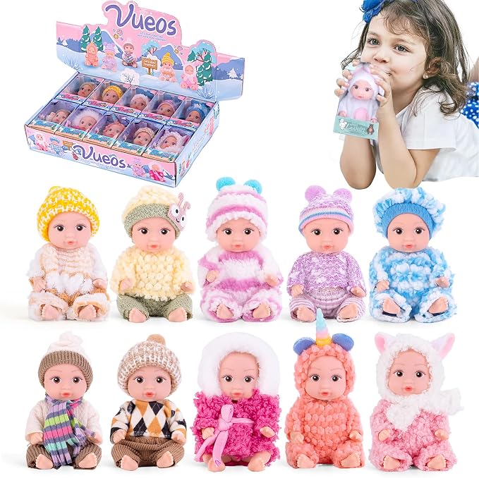 Vueos 10pcs Set 4 Inch Reborn Baby Dolls - Open Eyes Realistic Baby Doll Toys for Kids, Mini Dolls Collection for 3+ Year Old Girls Boys