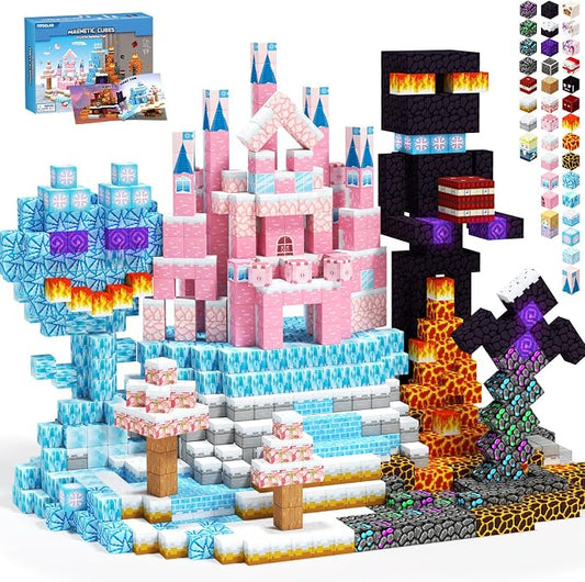 150 PCS Princess Castle Magnetic Blocks, Easter Gifts for Kids 3 4 5 6 7 Year Old - Ice & Fire Magnetic Tiles for Toddlers, Idea Birthday Gift Travel Toys for Ages 3-5 4-8 Boys and Girls.
