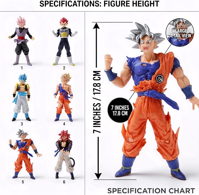 Anime PVC Action Figures 6PCS 6.5-8 Inch Dynamic Pose Collectible Statue Set for Fans Gift Display (6PCS)