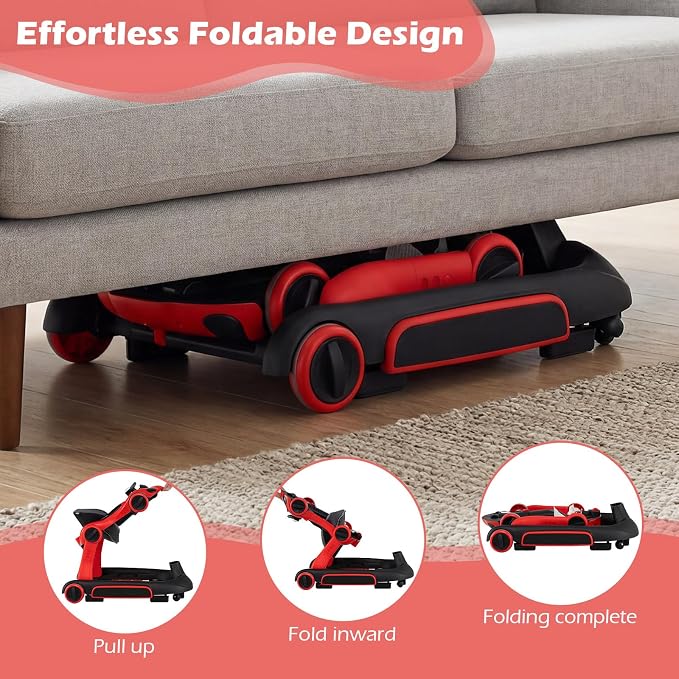 INFANS 6-in-1 Foldable Baby Walker, Converts Push Car to Bouncer, Rocker with Music, Lights, Adjustable Height & Speed, Activity Center, Canopy for 7-18 Months (Red)