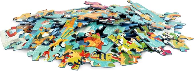 boppi World Map Round Jigsaw Puzzle with 100% Recycled Card 150 Pieces with Animals for Children 5 6 7 8 Years 58cm Diameter