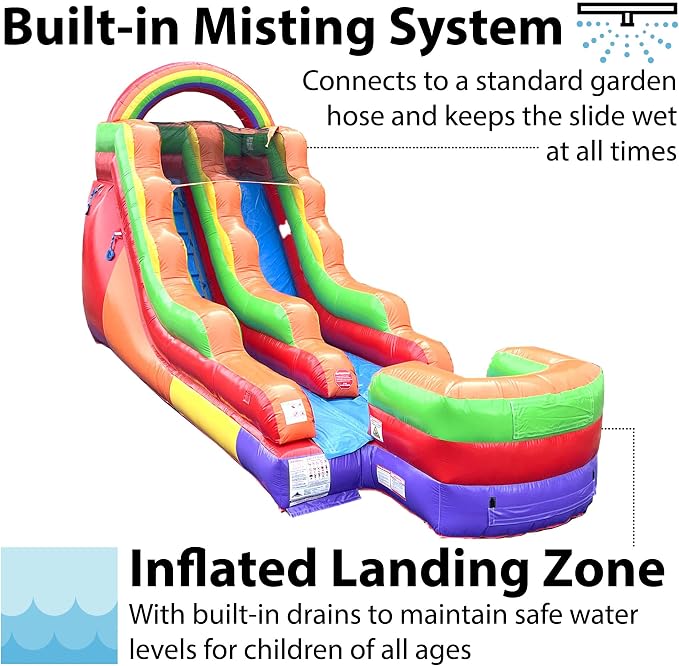 TentandTable Inflatable Water Slide for Kids and Adults, 15 FT Commercial Grade Giant Wet Dry Blow Up, Outdoor Backyard Water Fun, Includes Electric Air Blower, 27' L x 9' W x 15' H, Rainbow