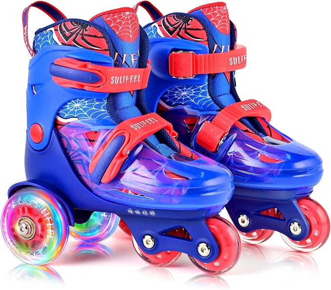 SULIFEEL Adjustable Roller Skates for Girls Boys Kids,Fun Illuminating Light Up Flash Wheels Three-Point Type Balance Suitable for Beginners Indoor Roller Skating