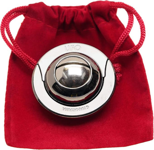 UFO Hanayama Brain Teaser Puzzle, New 2019 Release, Level 4 Difficulty Rating, RED Velveteen Drawstring Pouch, Bundled