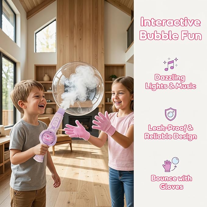 Racket Fog Bubble Machine, Rechargeable Electric Smoke Bubble Machine with 2 Rackets, Magic Bubble Maker with Colorful Lights & Music, Interactive Paddle Game for Kids, Outdoor Party, Beach, Summer