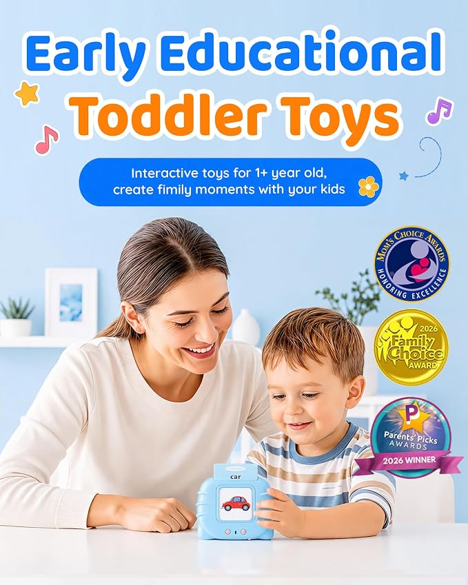 Aullsaty Talking Flash Cards for Toddlers 1-5 Years Old, Upgraded 536 Sight Words with 6 Songs Montessori Autism Sensory Toys, Educational Learning Speech Therapy Birthday Gifts for Boys Girls (Blue)