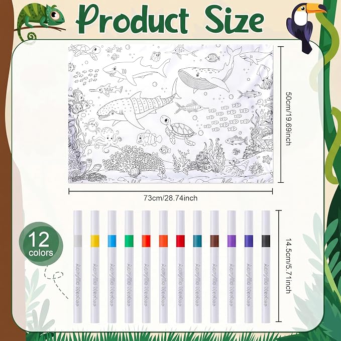 Mindsoft Coloring Craft Coloring Pillowcase Ocean Pillowcase with 12 Pcs Markers Pens for Decoration Supplies Craft, 28.7 x 19.7 Inch